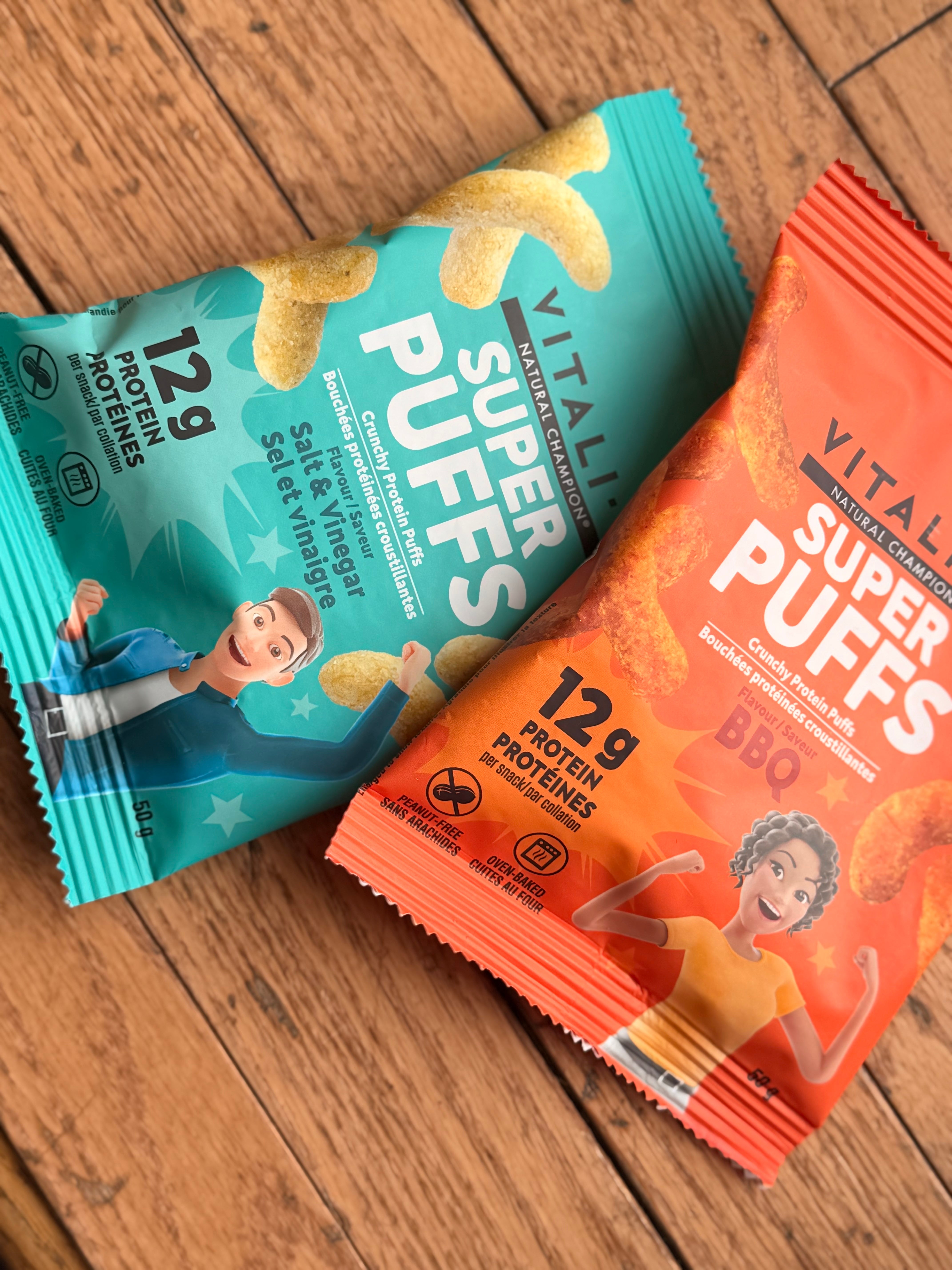 Collations protéinées Super Puffs Sel et vinaigre- boîte de 24x50G - Vitali-T