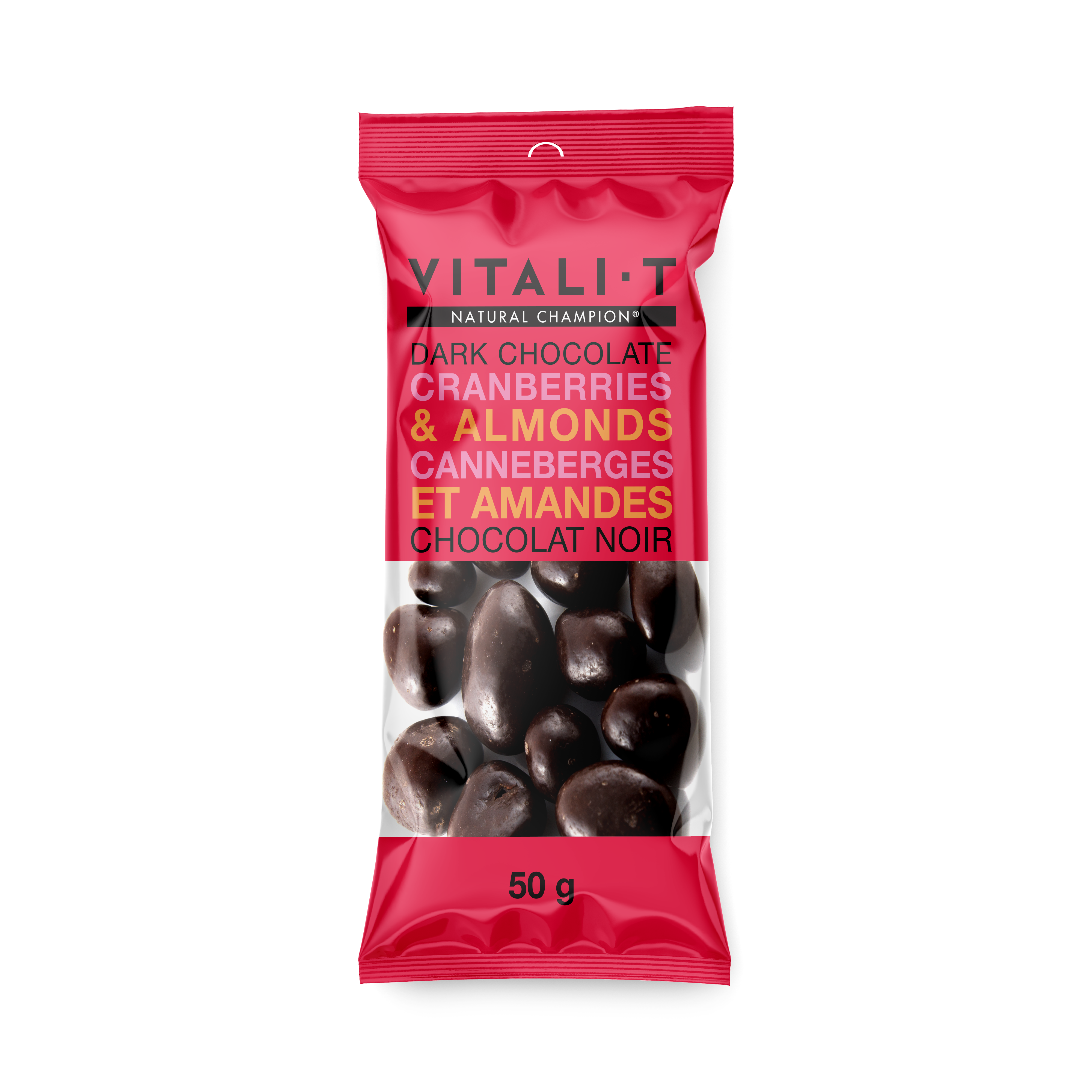 Almond nuts and cranberries with black chocolate snacks - box of 15x50G - Vitali-T