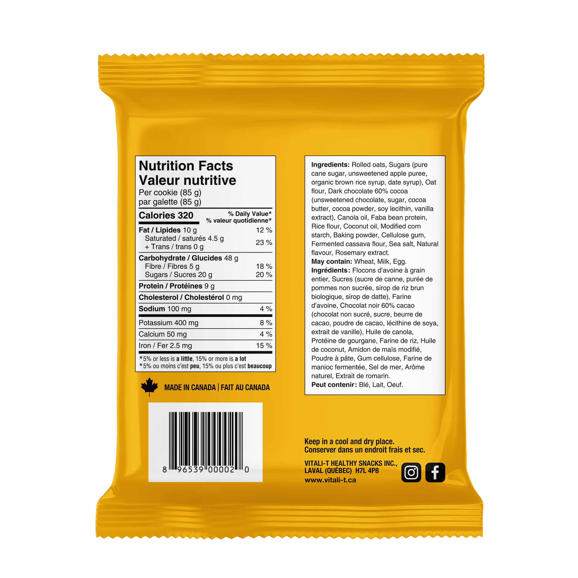 COLLATION BANANES ET CHOCOLAT 12x85G - Vitali-T Snacks/Collations