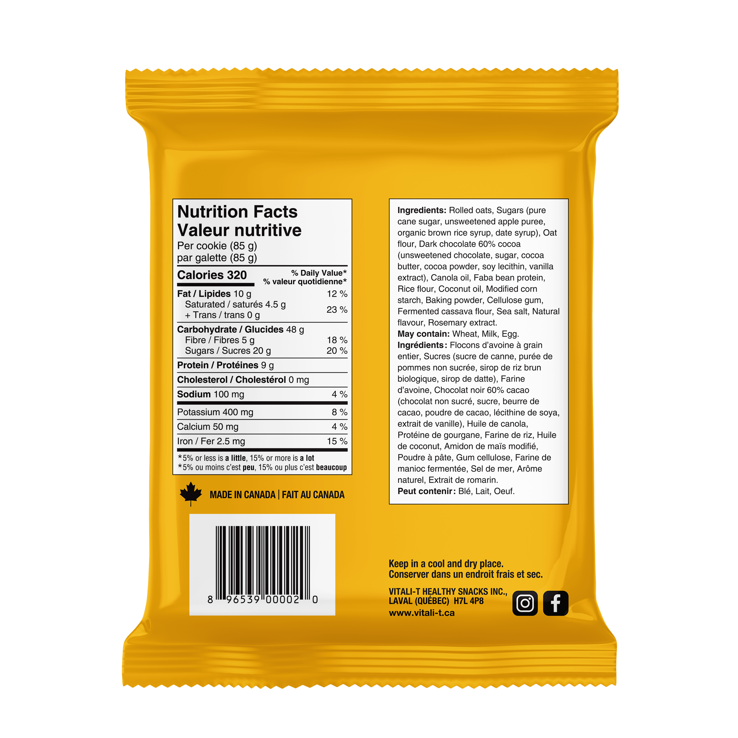 COLLATION BANANES ET CHOCOLAT 12x85G - Vitali-T Snacks/Collations