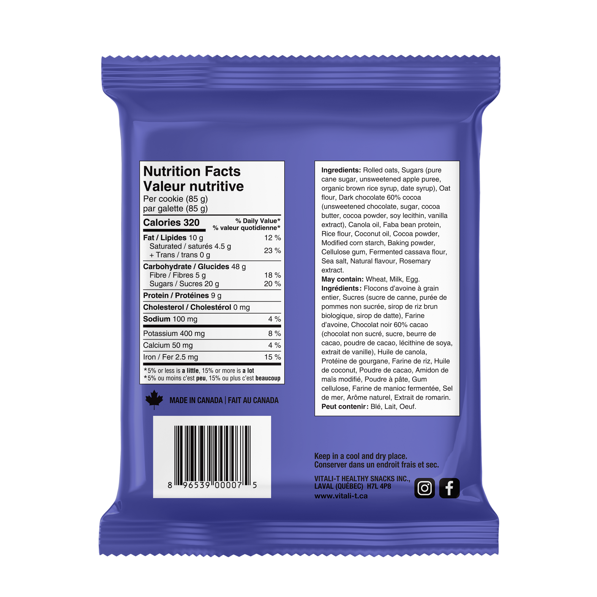 COLLATION BLEUETS ET CHOCOLAT 12x85G - Vitali-T Snacks/Collations