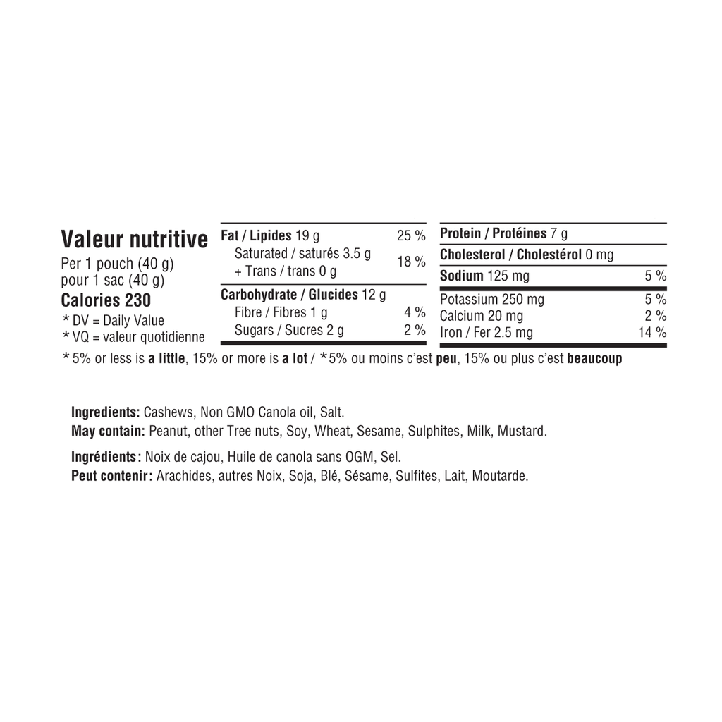 FICHE INGRÉDIENT COLLATION CAJOUS RÔTIS 15X40G - Vitali-T Snacks/Collations